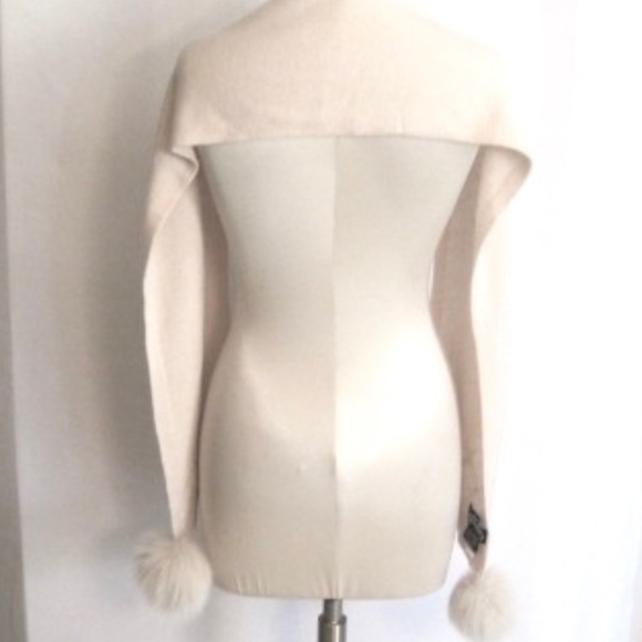 Michie's Criss Cross Scarf With Fur Pom Poms - Picture 3 of 9